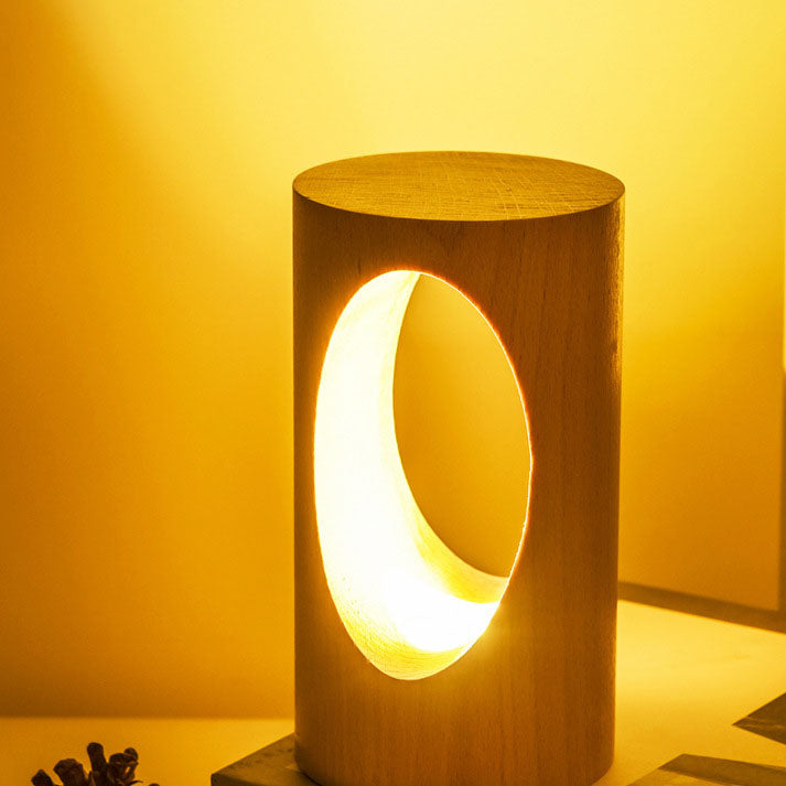 Lámpara de escritorio LED de columna de madera con alimentación USB, luz blanca cálida para dormitorio y oficina, luz decorativa de estilo japonés moderno