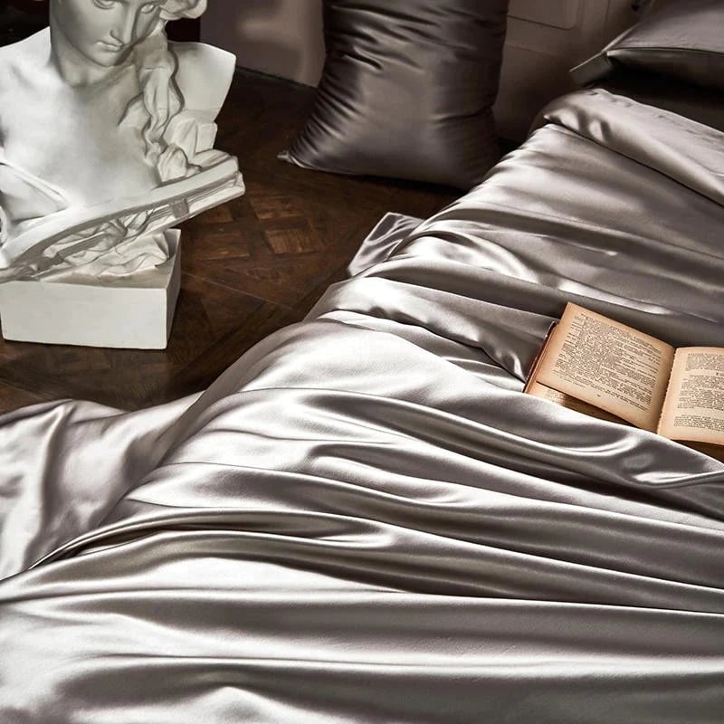 Juego de ropa de cama de seda de 4 piezas, juego de funda nórdica de seda de morera con fundas de almohada, sábanas de seda hipoalergénicas para el cabello