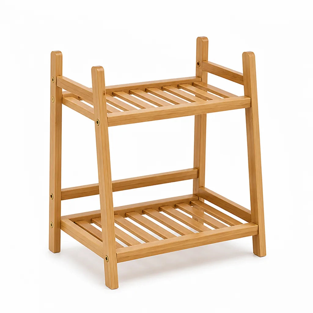 Estante de cocina de bambú con listones (2 niveles)