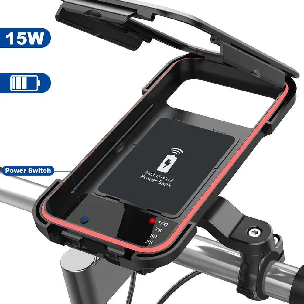 Waterproof Bike Phone Mount with 5000mAh Power Bank USB Charging Handlebar Holder for Smartphones 4.5-6.8 Inches Touch Screen Compatible Mot