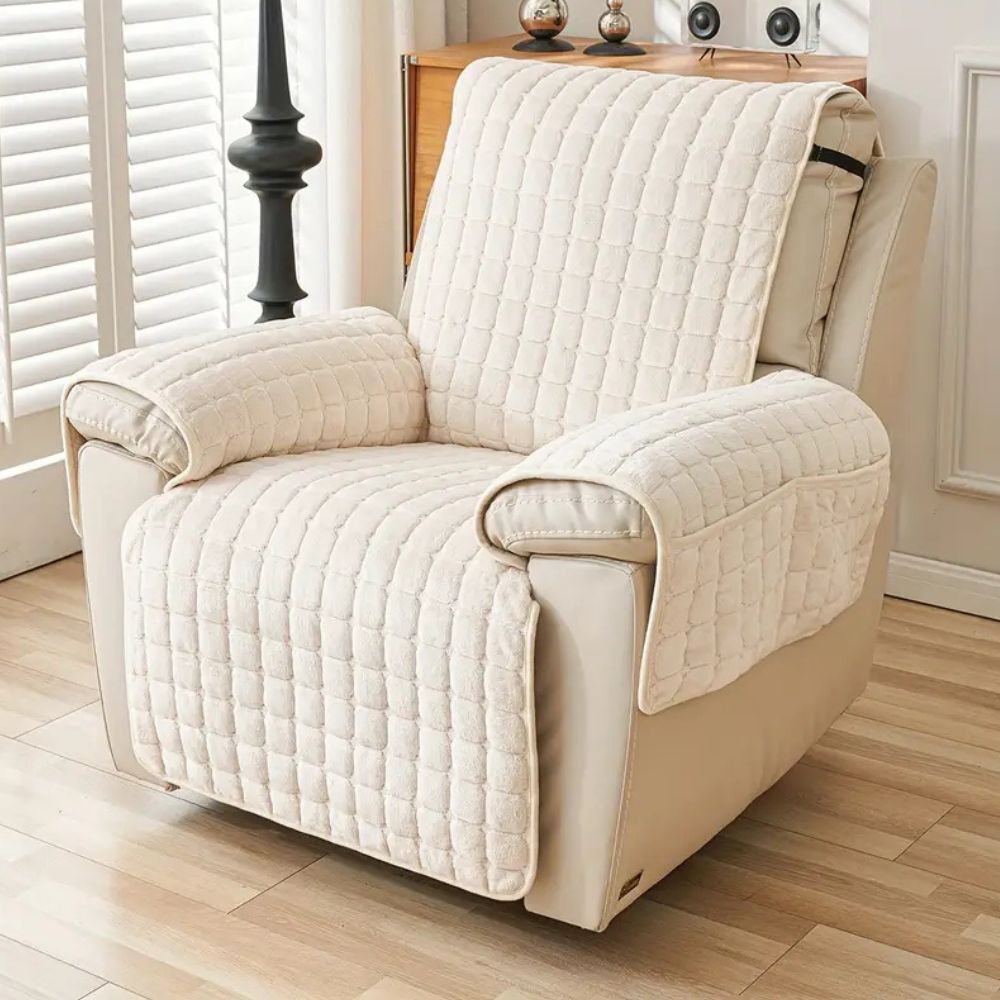Quilted Recliner Slipcover with Storage Pocket – Microfiber Furniture Protector for Living Room, Family Room & Den – Anti-Slip Chair Cover