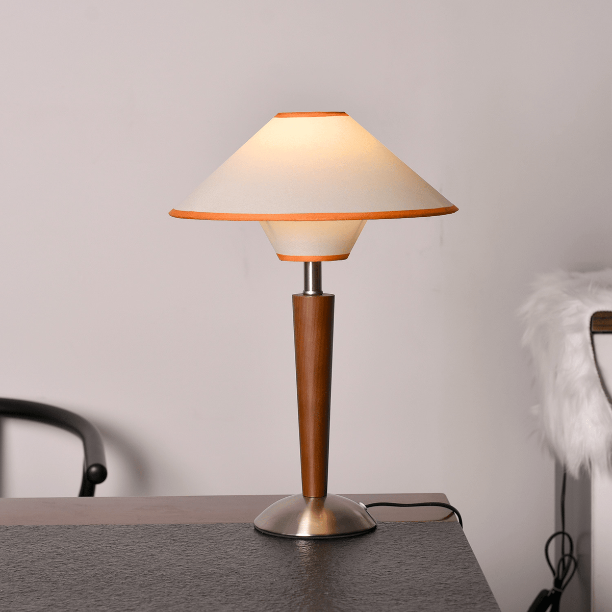 Fabric Shade Table Lamp 17 in for Nightstand & Side Table - Wood Base with E26 Socket for Bedroom Living Room Office Desk Reading Light Mini