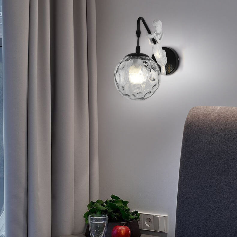 Mermaid Glass Globe Wall Light Fixture Metal Resin Single Sconce Coastal Décor for Bedroom Living Room Hallway Bathroom E26 Hardwired