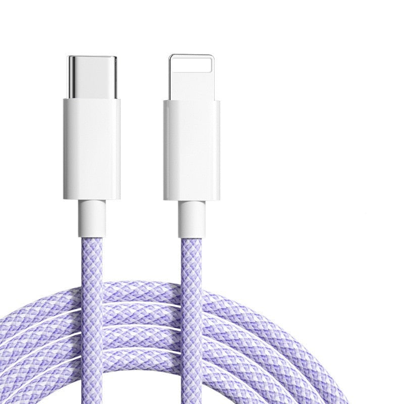 Fast Charging Cable USB-C to Lightning Compatible with iPhone 8-17 Pro Max | Braided Nylon Power Cord | 20W PD Data Sync | Blue Gray Pink