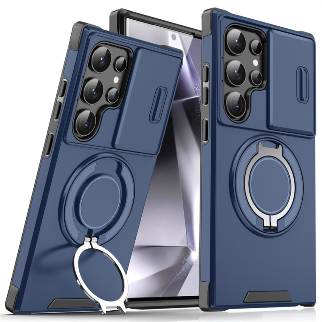Magnetic Phone Case with Sliding Camera Cover & Kickstand Ring for Samsung Galaxy S-Series | MagSafe Compatible Protective Bumper Shell