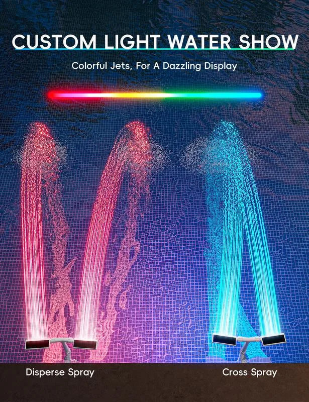 Fuente solar vibrante para piscina con luces LED RGB y control remoto | Diseño de arco doble para impresionantes exhibiciones nocturnas