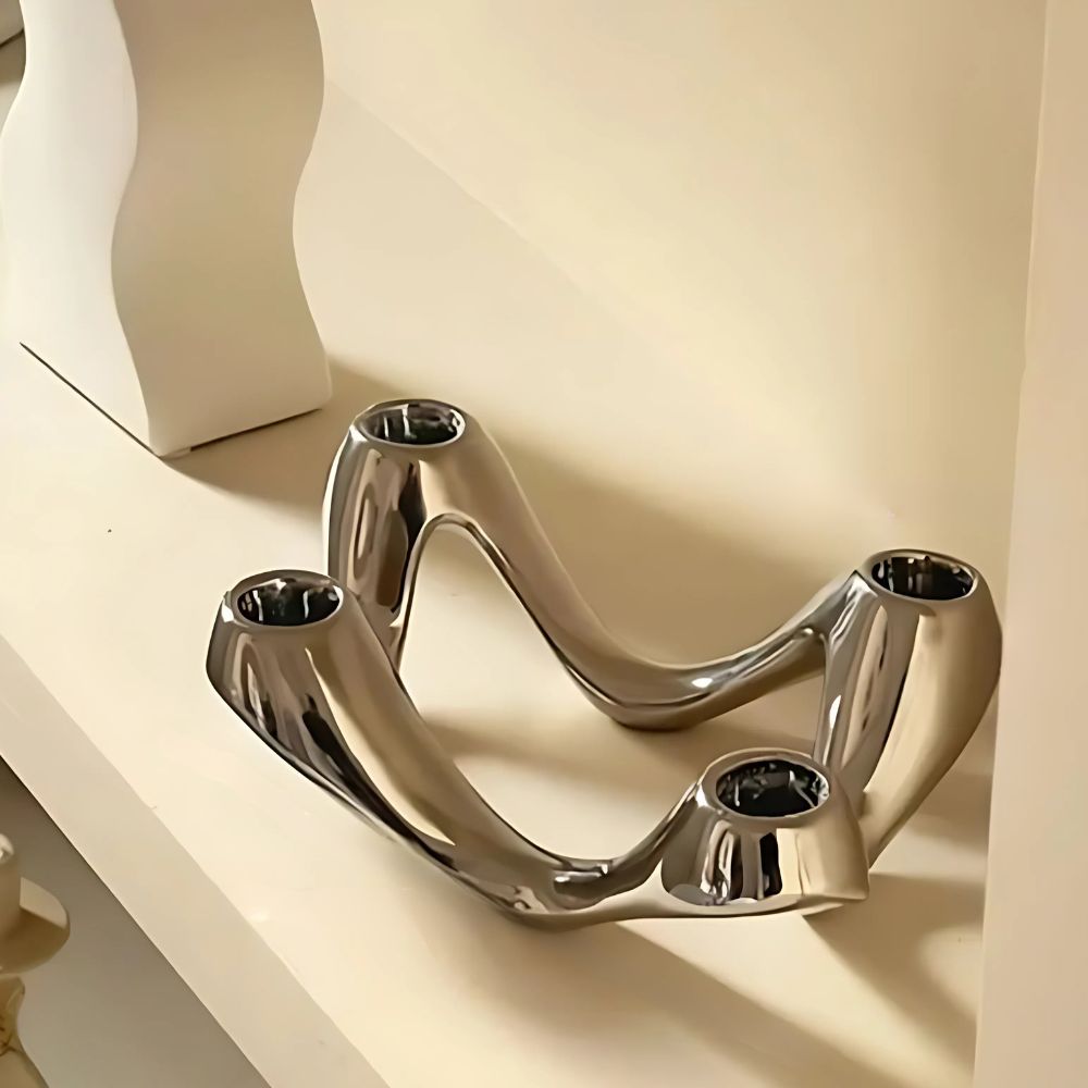 Celestia Ripple Candle Holder - Ceramic Sculptural Design, Modern Accent