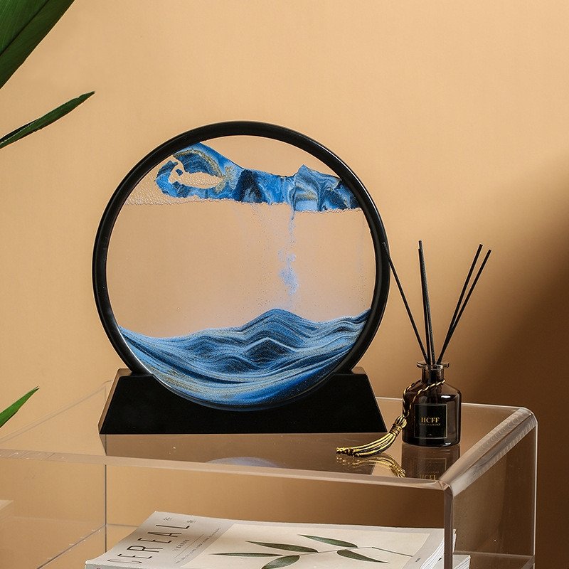 Flowing Sand Art Frame Desktop Glass Display Round 7-Inch Color-Shifting Desk Decor for Home Office Relaxation