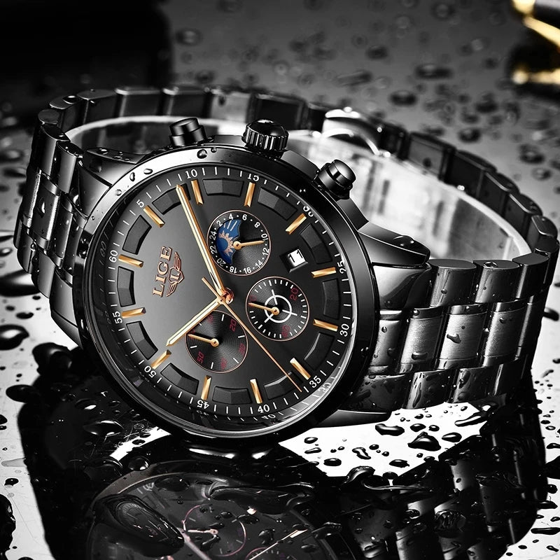 Men's Stainless Steel Watch with Date Display & Mineral Crystal Face