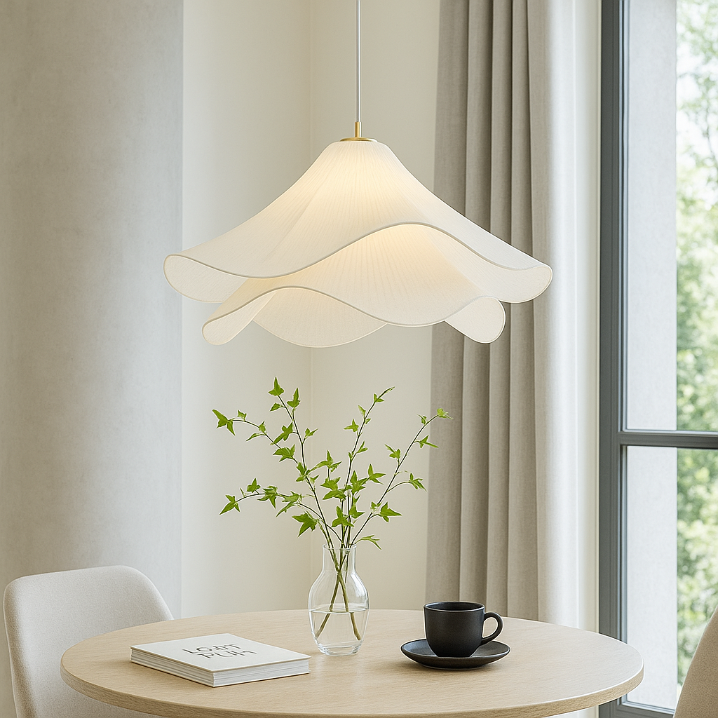 Lámpara colgante de tela en capas de 24 pulgadas con diseño floral para comedor, sala de estar y cocina, lámpara de techo moderna minimalista con altura ajustable