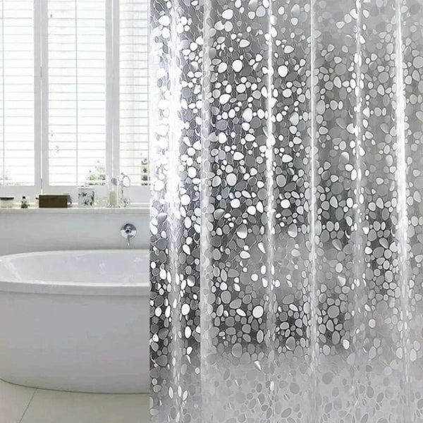 CLEARFLOW – Cortina de ducha impermeable y transparente con diseño de piedras