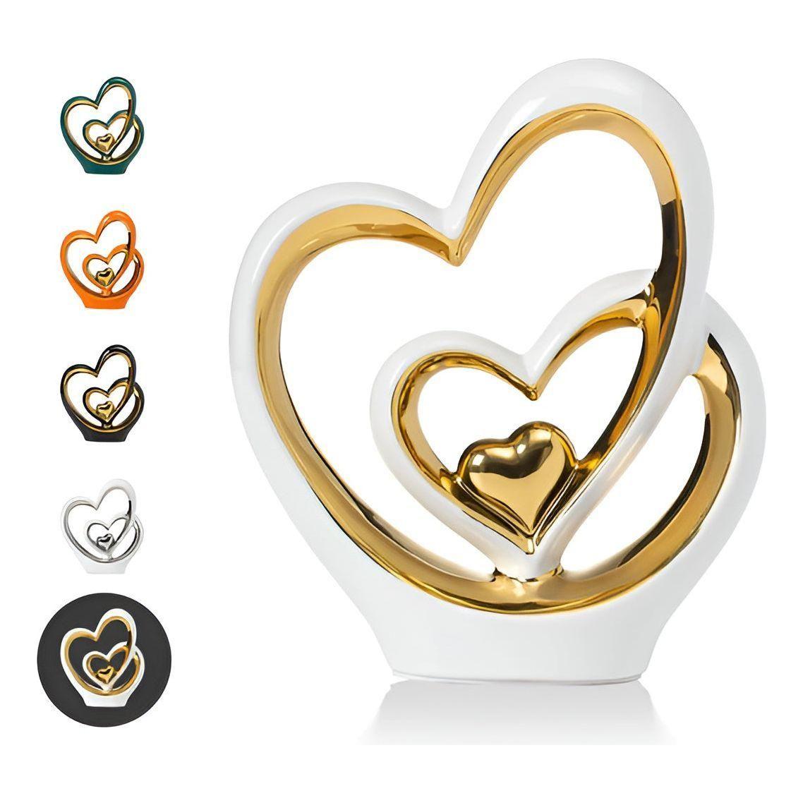 Figura decorativa Diora - Adorno de doble corazón de porcelana
