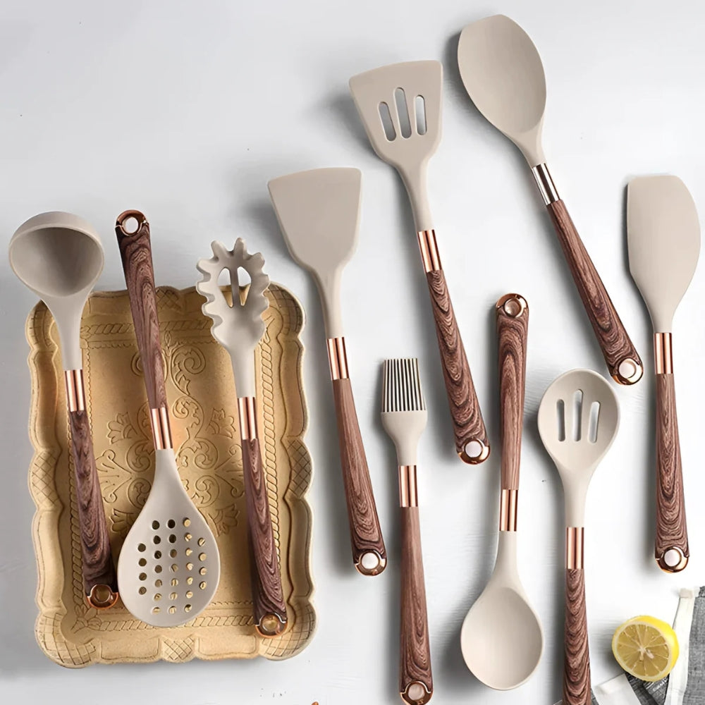 Heat-Resistant Silicone Kitchen Tool Set - 10-Piece Non-Stick Cooking Utensil Collection with Soft Grip Handles for Everyday Meal Prep