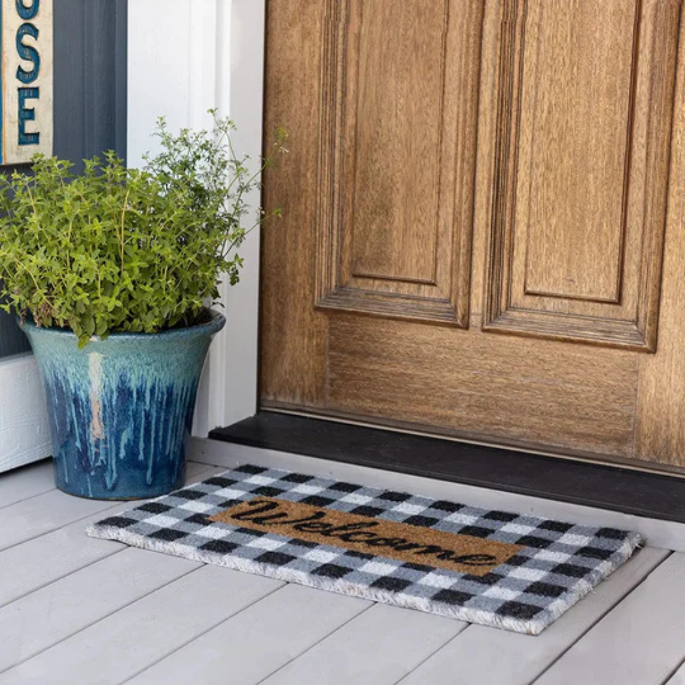 Bristol Welcome Mat - Coconut Coir, Buffalo Plaid Design