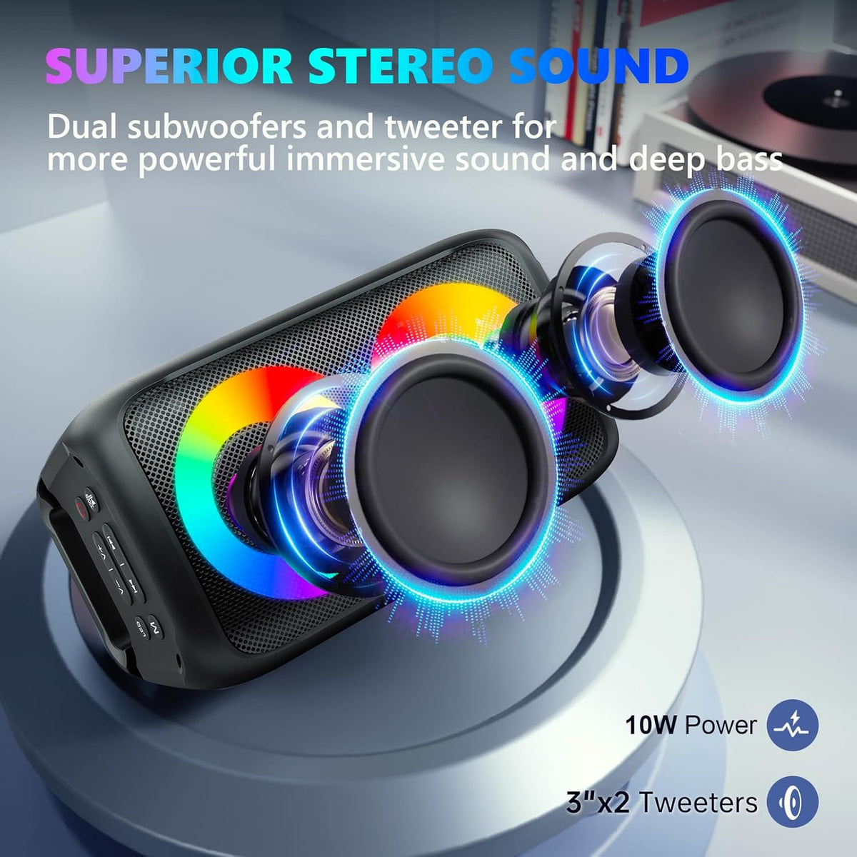 Fiesta de Karaoke | Altavoz portátil Bluetooth con dos micrófonos | Luces LED de colores para divertidas sesiones de canto