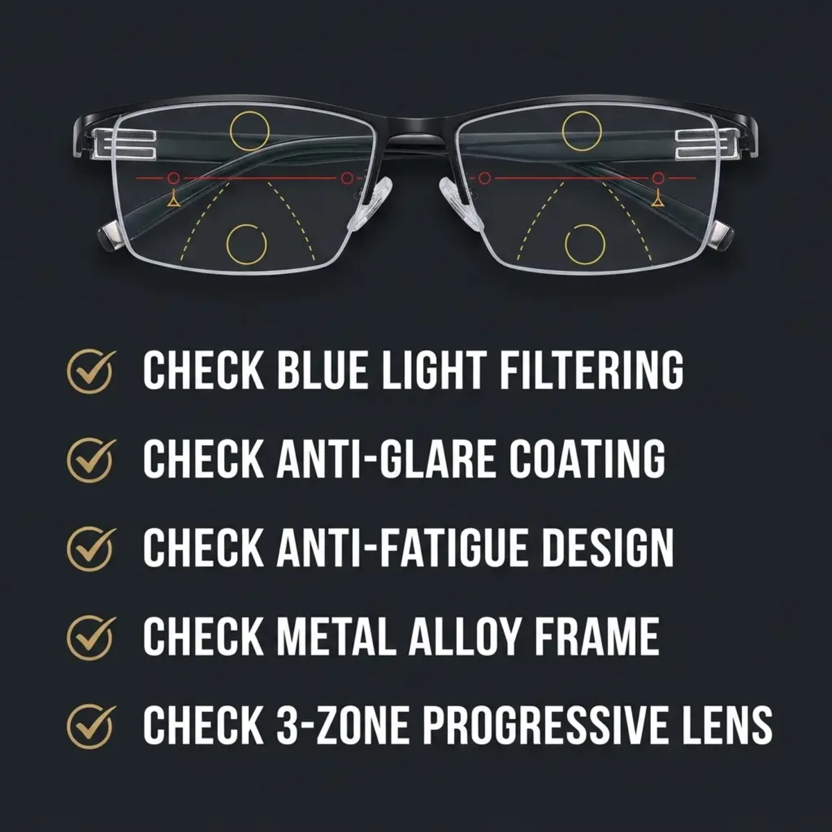 Progressive Reading Glasses with Blue Light Filter & Anti-Glare Coating for Screen Use, Books & Distance Vision | Multifocal Polycarbonate L