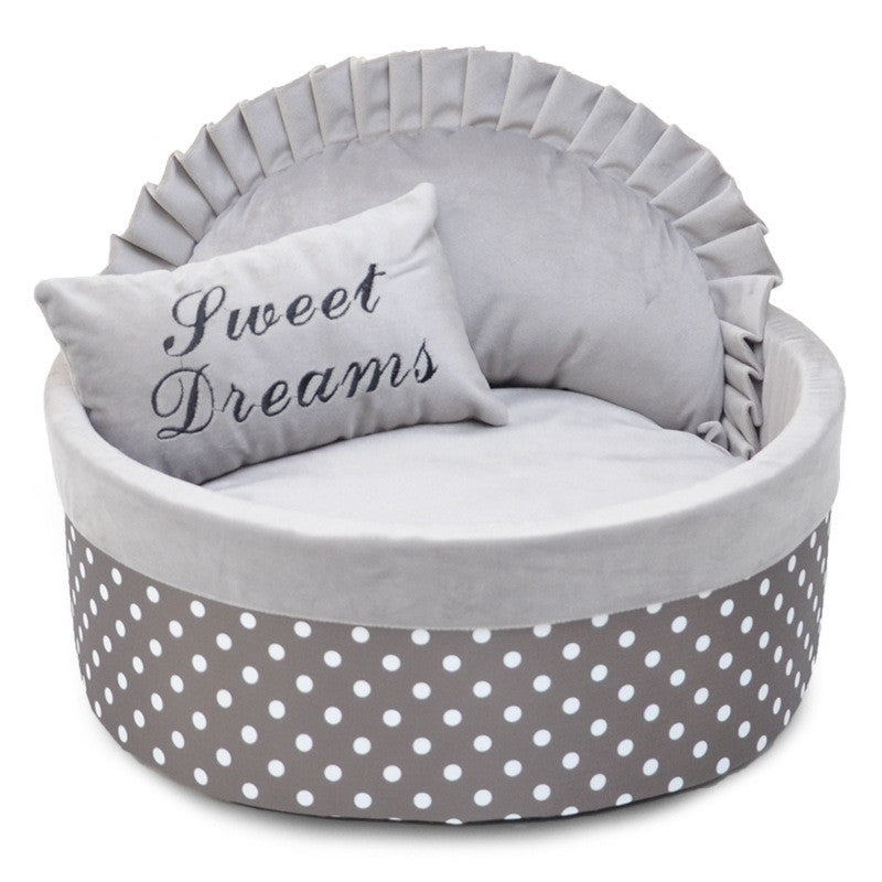 Cama para perros y gatos con relleno de esponja suave y funda de lunares, cama redonda para mascotas pequeñas (perros y gatos)