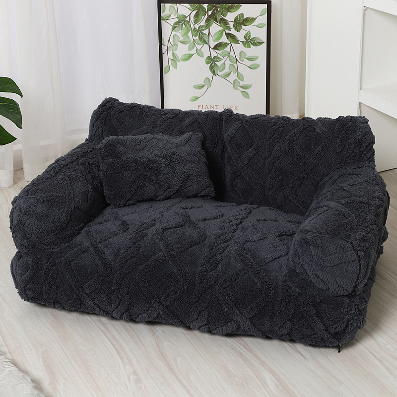 Cama para perro tipo sofá acogedora con borde elevado – Diseño de felpa suave