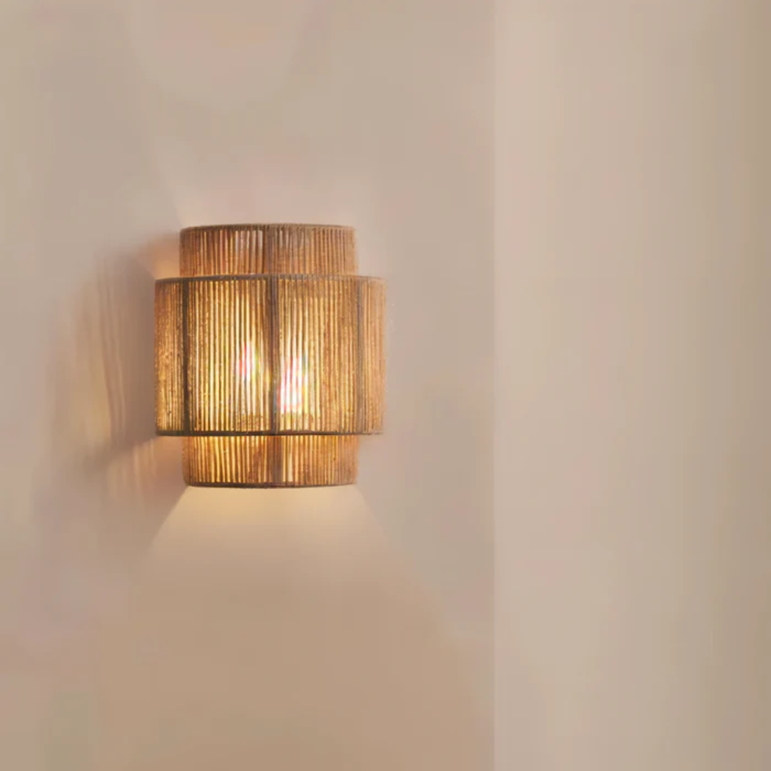 Lámpara de pared boho de cuerda de cáñamo y ratán – Iluminación estética natural