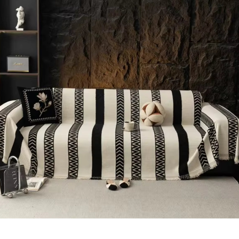 Chera Sofa Cover - Chenille, Chevron Pattern, Anti-Slip Slipcover