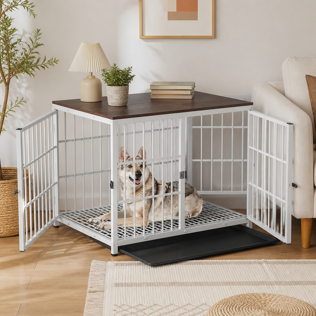 Jaula para perros de 3 puertas de alta resistencia Ortekor (bandeja deslizante extraíble)
