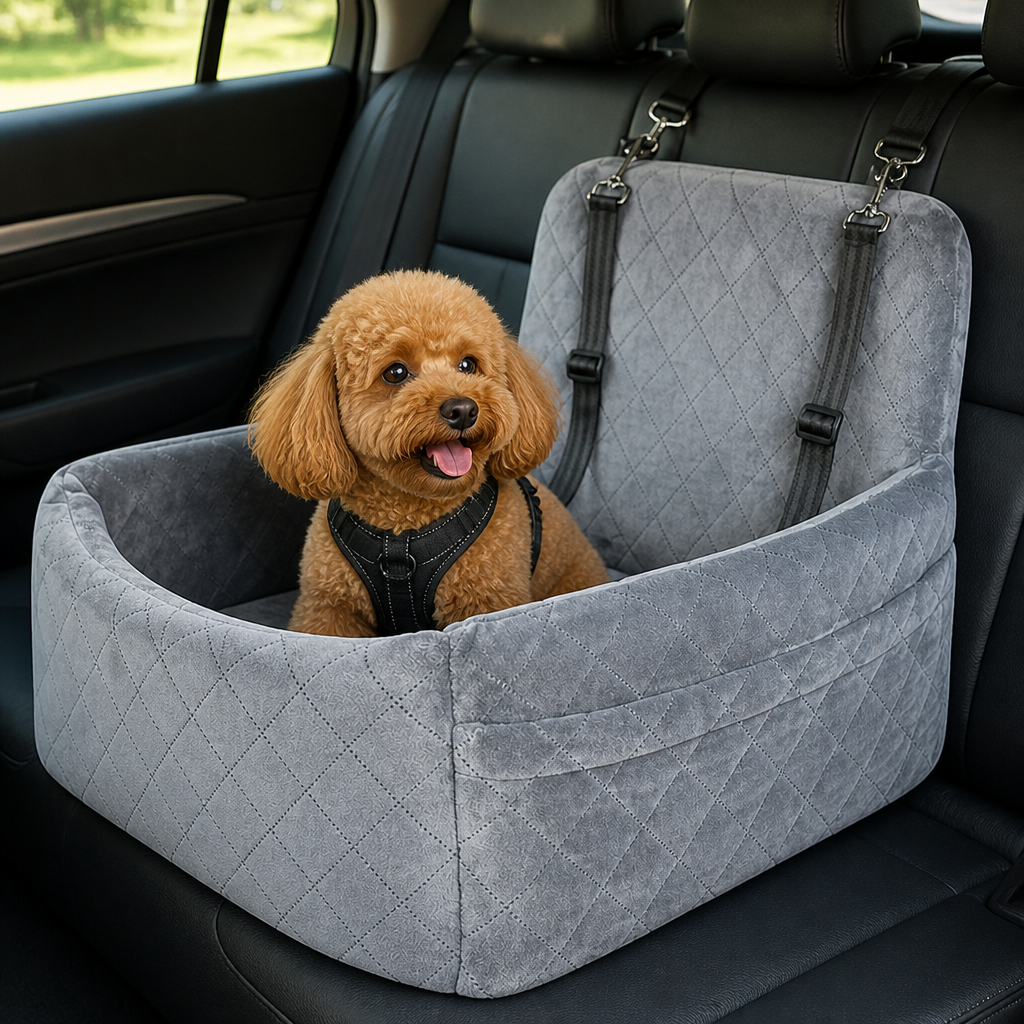 Asiento de coche para perro Ortekor, acolchado, lavable, tipo Oxford y con cinturón de seguridad (cojín extraíble)