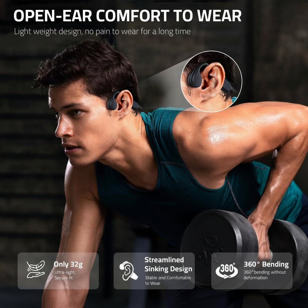 Audio Deportivo | Auriculares Inalámbricos de Conducción Ósea con Carga USB | Diseño de Oído Abierto para Mayor Seguridad y Comodidad