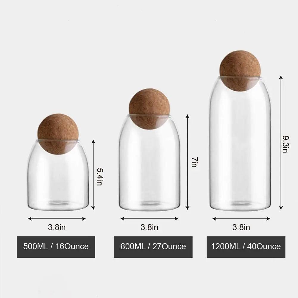 Glass Food Storage Jar Trio with Cork Lids for Kitchen Pantry Organization Dry Goods Flour Sugar Coffee Tea Spices
