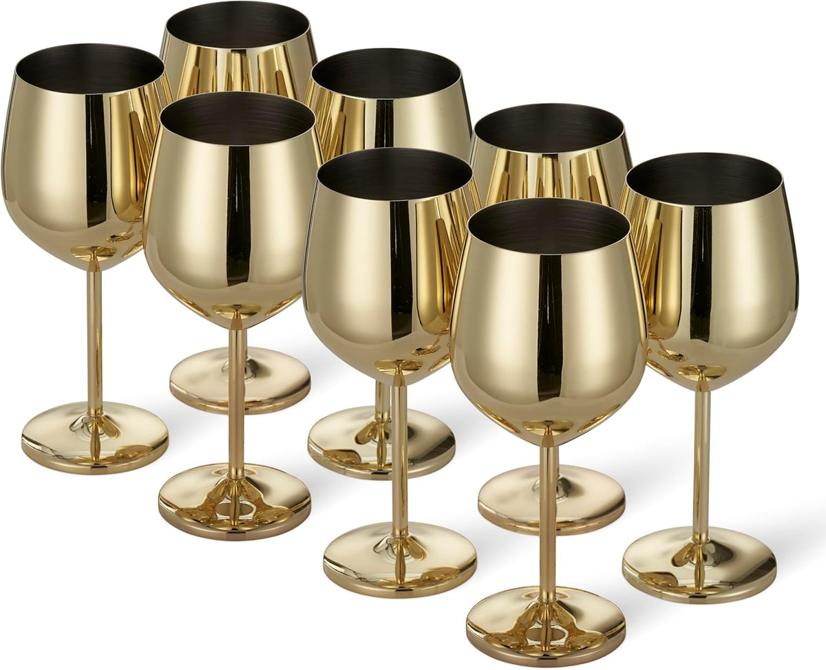 Unbreakable Stainless Steel Wine Glasses Gold Finish Set for Outdoor Entertaining Patio Parties Camping Poolside Celebrations Reusable