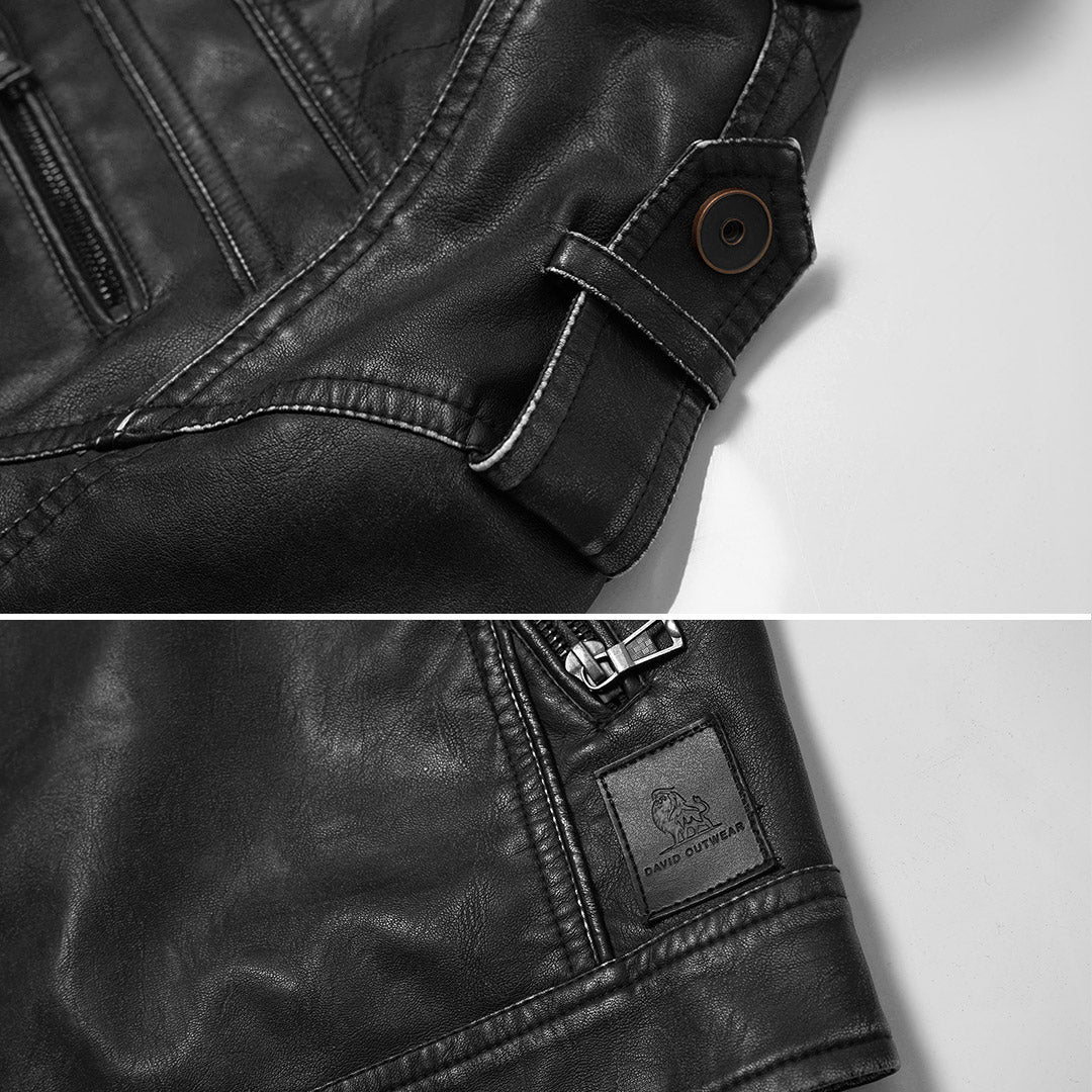 Faux Leather Motorcycle Jacket with Embroidered Details for Men – Black Biker Style Outerwear