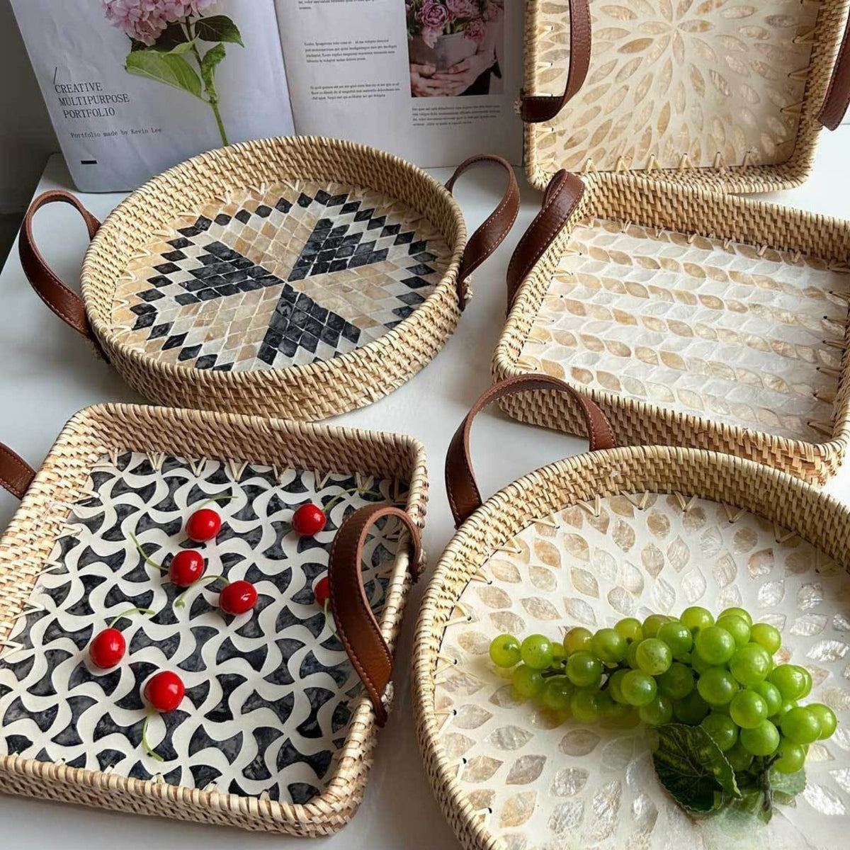 Bandeja de servir Fable: diseño de ratán artesanal ecológico