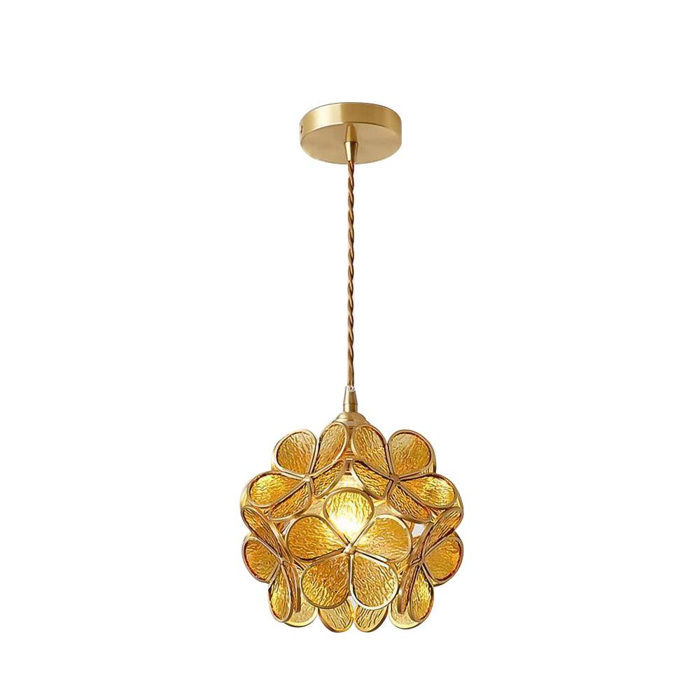 Glass Shade Hanging Fixture 8-Inch Brass Finish Ceiling Light for Kitchen Dining Room Entryway Hardwired with Adjustable Cable