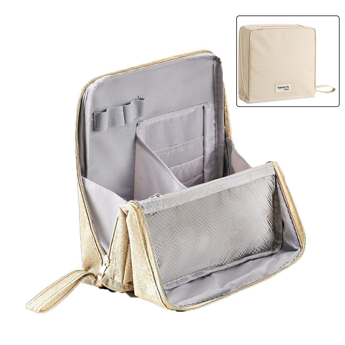 Travel Cosmetics Organizer Bag with Compartments Waterproof Nylon Padded Case for Brushes Palettes Skincare Women's Portable Storage Pouch