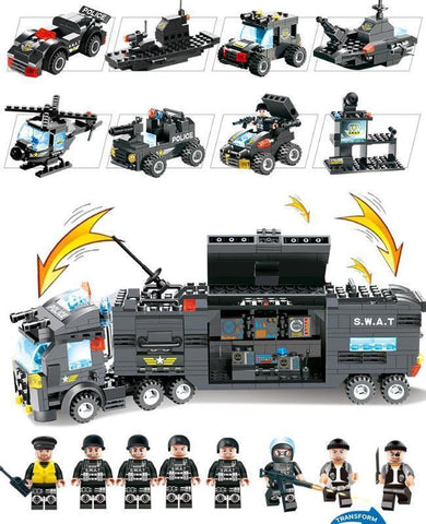Adventure Builder | Set de bloques de construcción con camión de policía y base | Juego creativo para niños