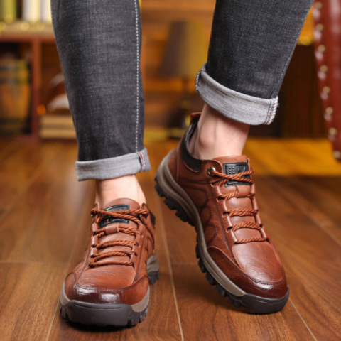 Zapatos cómodos de cuero sin cordones para hombre con soporte ortopédico
