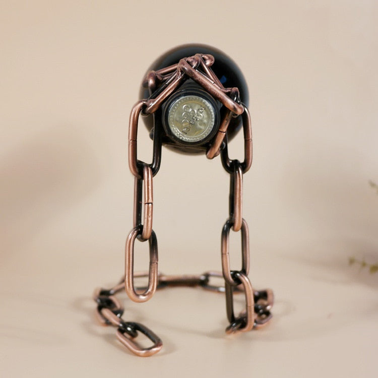Iron Wine Holder with Chain Loop – Unique Table Display for One Bottle, Compact Design, Durable Construction
