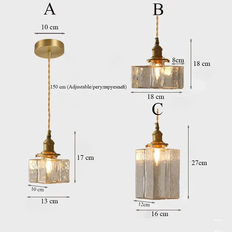Hanging Fixture with Clear Textured Glass Globe & Brass Socket – 10 in Shade for Dining Table or Kitchen – Warm Ambient Overhead Lighting
