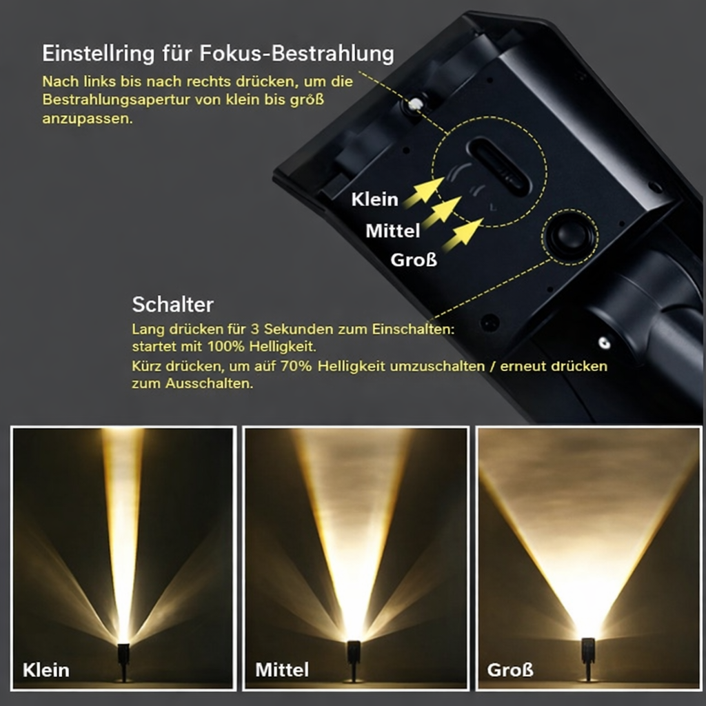 Adjustable Solar Spotlight for Garden | Zoom Beam Outdoor LED Light for Landscaping & Pathways | Warm White 3000K Wireless Solar Powered