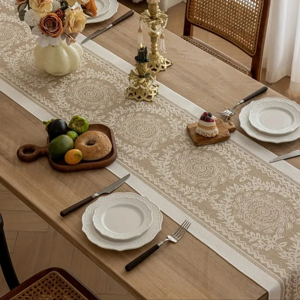 Luxe Linen Table Runner - Soft Woven Cotton Blend, Vintage Charm