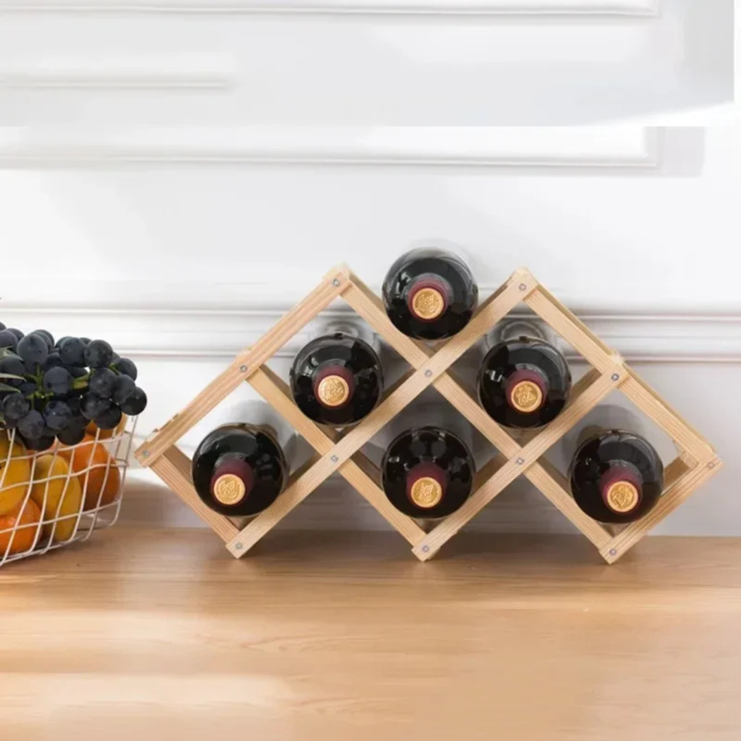 NestFold | Wooden Bottle Rack with Foldable Design | Space-Saving Storage for Home and Bar