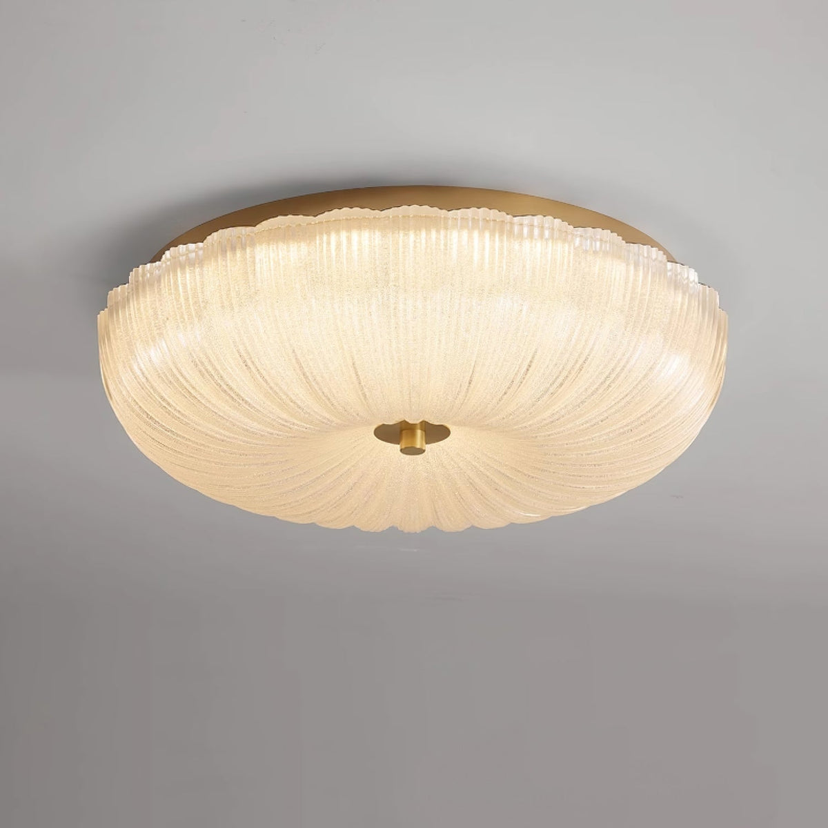 Round Flush Mount LED Ceiling Light Gold Metal Frosted Glass Shade 16 Inch 36W for Bedroom Living Room Kitchen Office Indoor Lighting 3000K