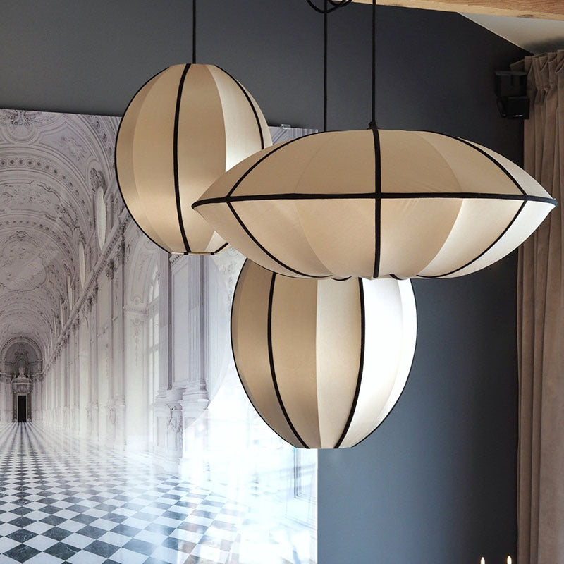 Fabric Ceiling Light 16-Inch Orb Shade for Dining Room Bedroom Kitchen Island White Silk Hanging Fixture E27 Socket Adjustable Height