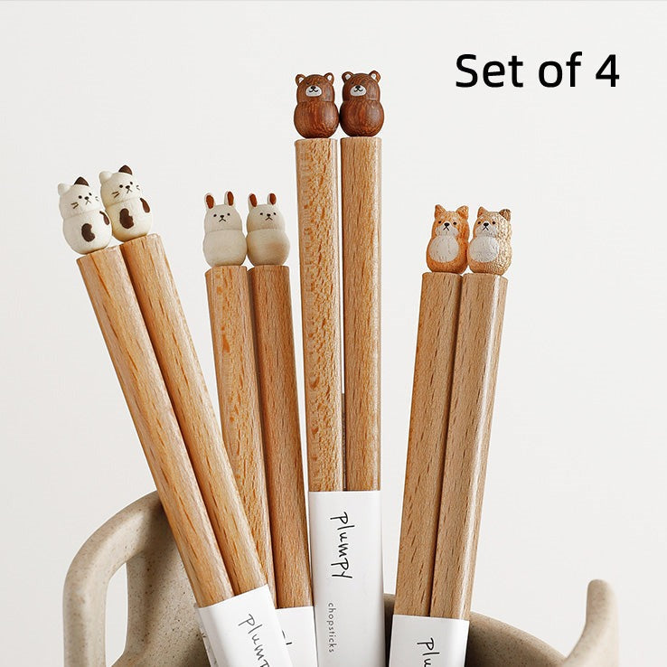 Animal-Themed Training Chopsticks for Kids Wooden Easy-Grip Learning Utensils for Toddlers Small Hands Mealtime Practice Shiba Inu Bunny Bea