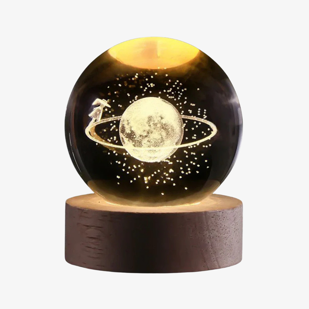 Ethereal Glow | Decorative Light with Engraved Crystal Ball & Warm White LED | Unique Home Decor for Tranquil Ambiance