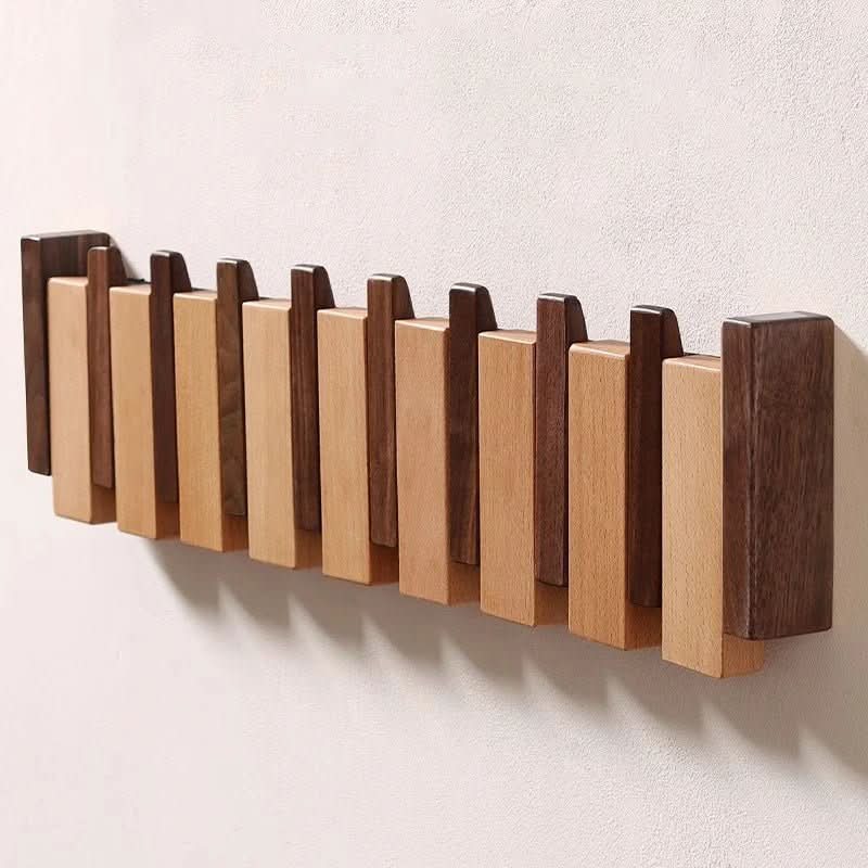 Compact Wooden Hook Rail with Flip-Down Pegs – Solid Hardwood Entryway Hanger for Coats, Bags & Accessories – Space-Saving Wall Mount for Ap
