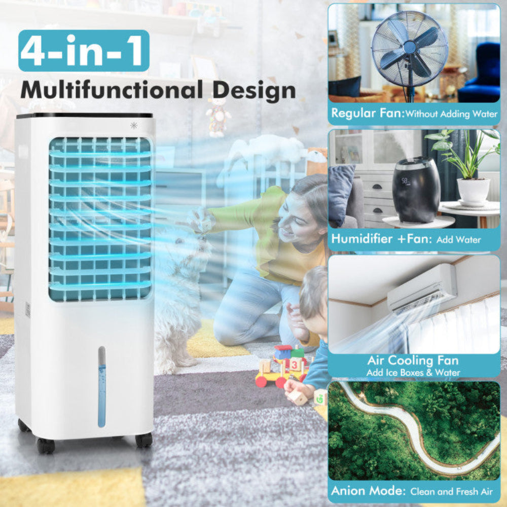 Enfriadores de aire portátiles 4 en 1, enfriador evaporativo con tanque de agua de 12 L, ventilador de enfriamiento y humidificador con control remoto, enfriador de ambiente
