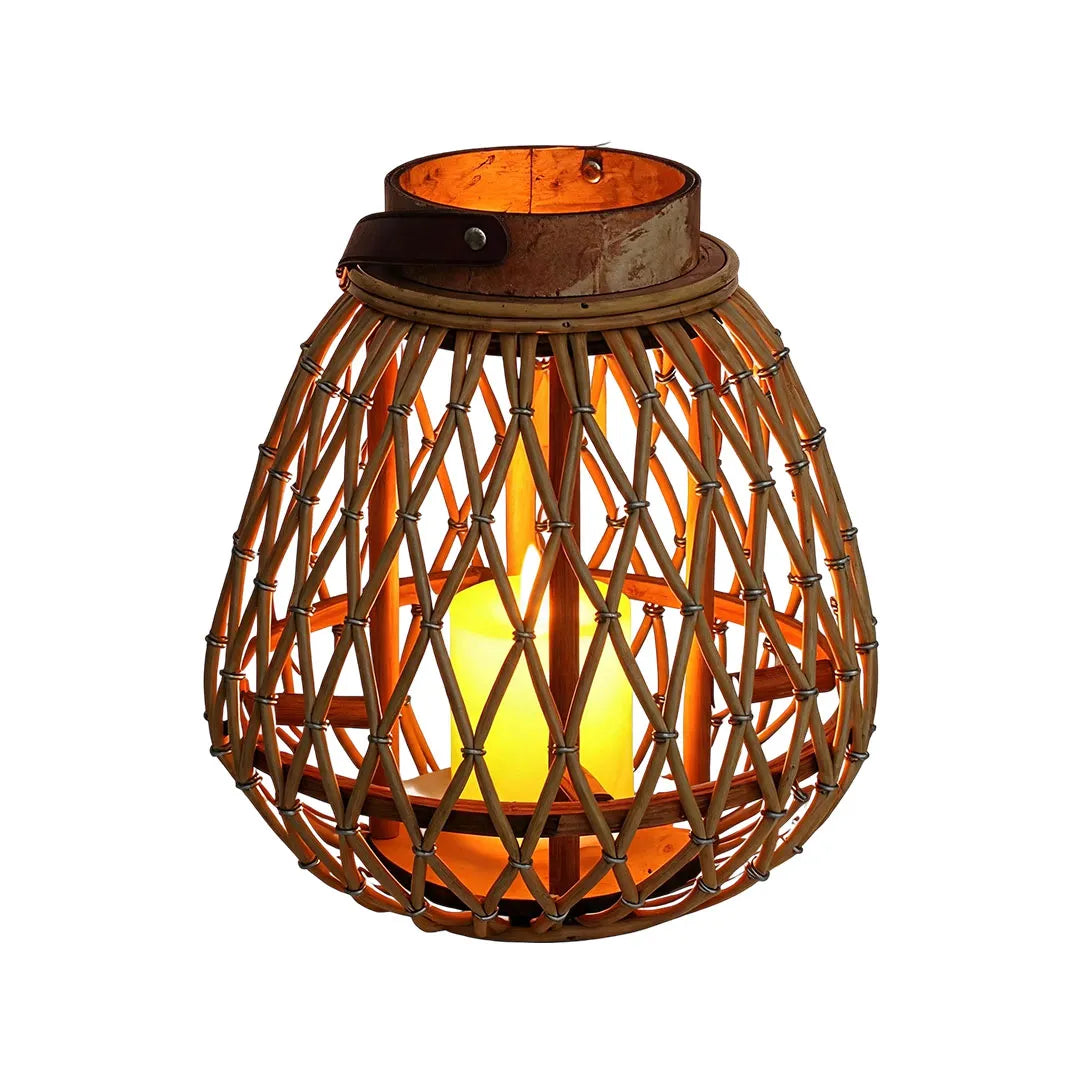 Portable Vintage LED Lantern, Handwoven Rattan & Bamboo, Accent Light for Warm Ambient Lighting