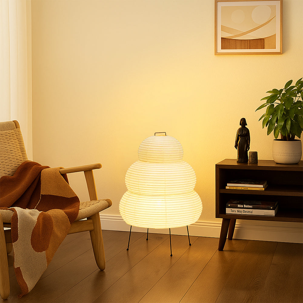 Tall White Paper Shade Standing Lamp with Warm Ambient Light for Bedroom Living Room Modern Minimalist Japandi Style Cloud-Inspired Diffused