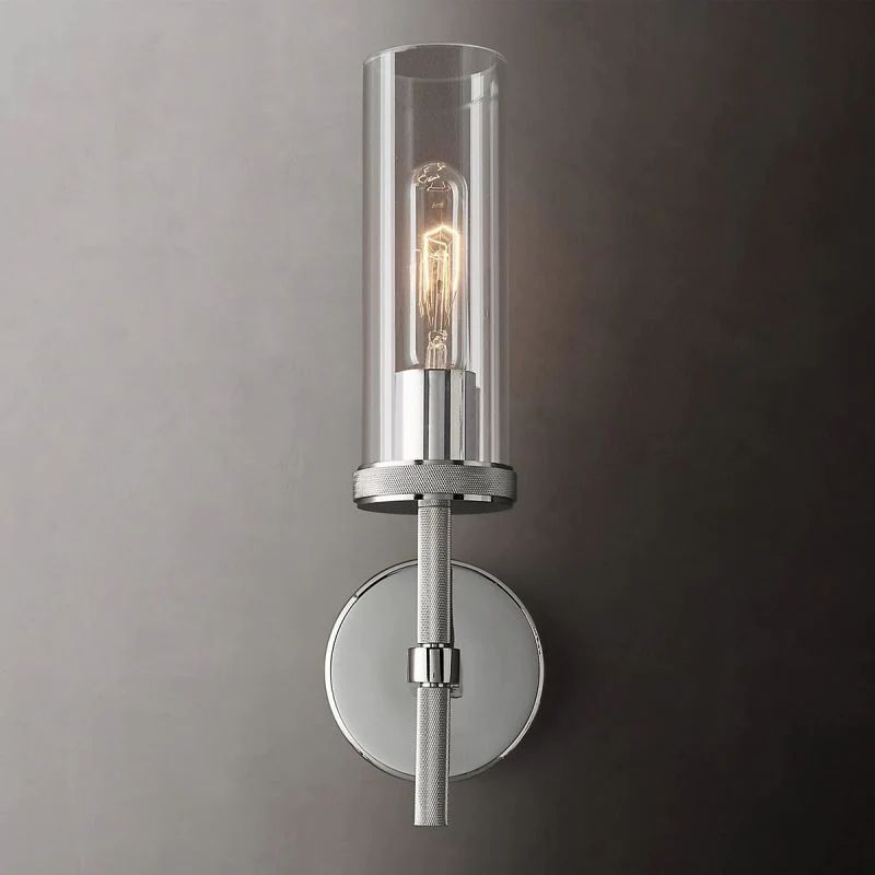 Cylindrical Glass Wall Sconce Light Fixture with Metal Backplate for Hallway Bedroom Living Room Entryway Bathroom