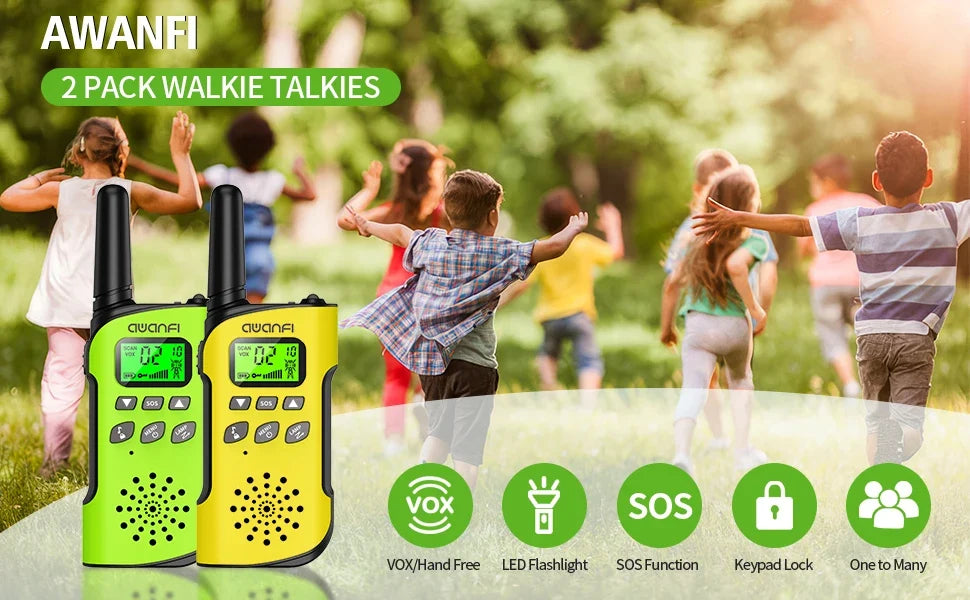 Adventure Talkies | Walkie Talkies para niños con largo alcance y linterna | Comunicación recargable para diversión al aire libre